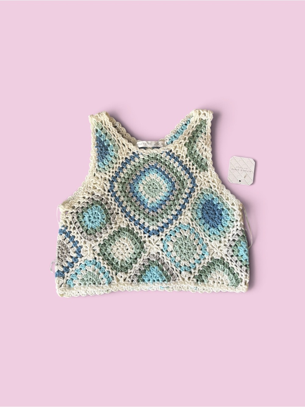 Altar'd State Crochet Crop Top in Cream, Blue, Teal